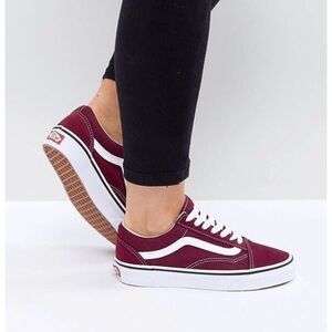 Vans Old Skool Platform Sneakers Burgundy White Women 7.5